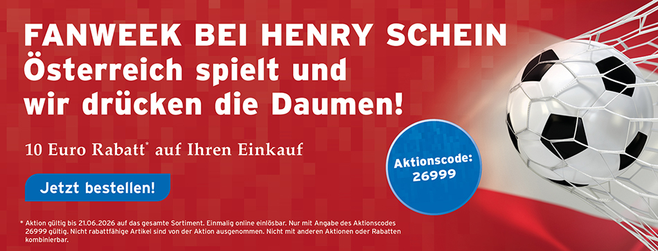 Fanweek bei Henry Schein - oesterreich spielt und wir druecken die Daumen, 10 Euro Rabatt auf Ihren Einkauf, Aktionscode 26999, Aktion bis 21.06.2026